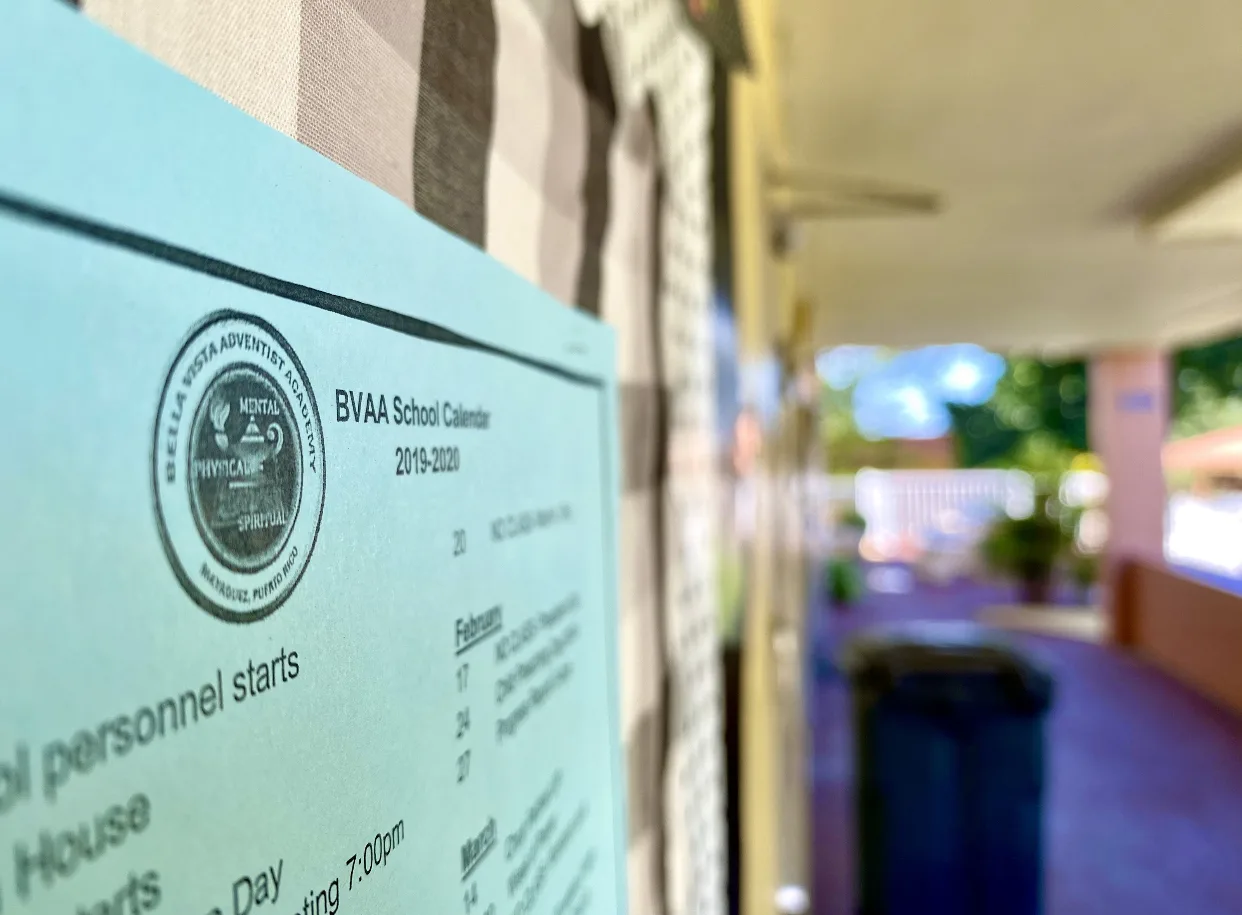 Hallway with the Bella Vista Adventist Academy seal